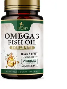 Omega 3 Fish Oil Supplements 2400 mg - Triple Strength Omega3 - EPA & DHA with Essential Fatty Acids - Natural Immune, Brain & Heart Health Support - Burpless, Lemon Flavor, Wild Caught - 60 Softgels