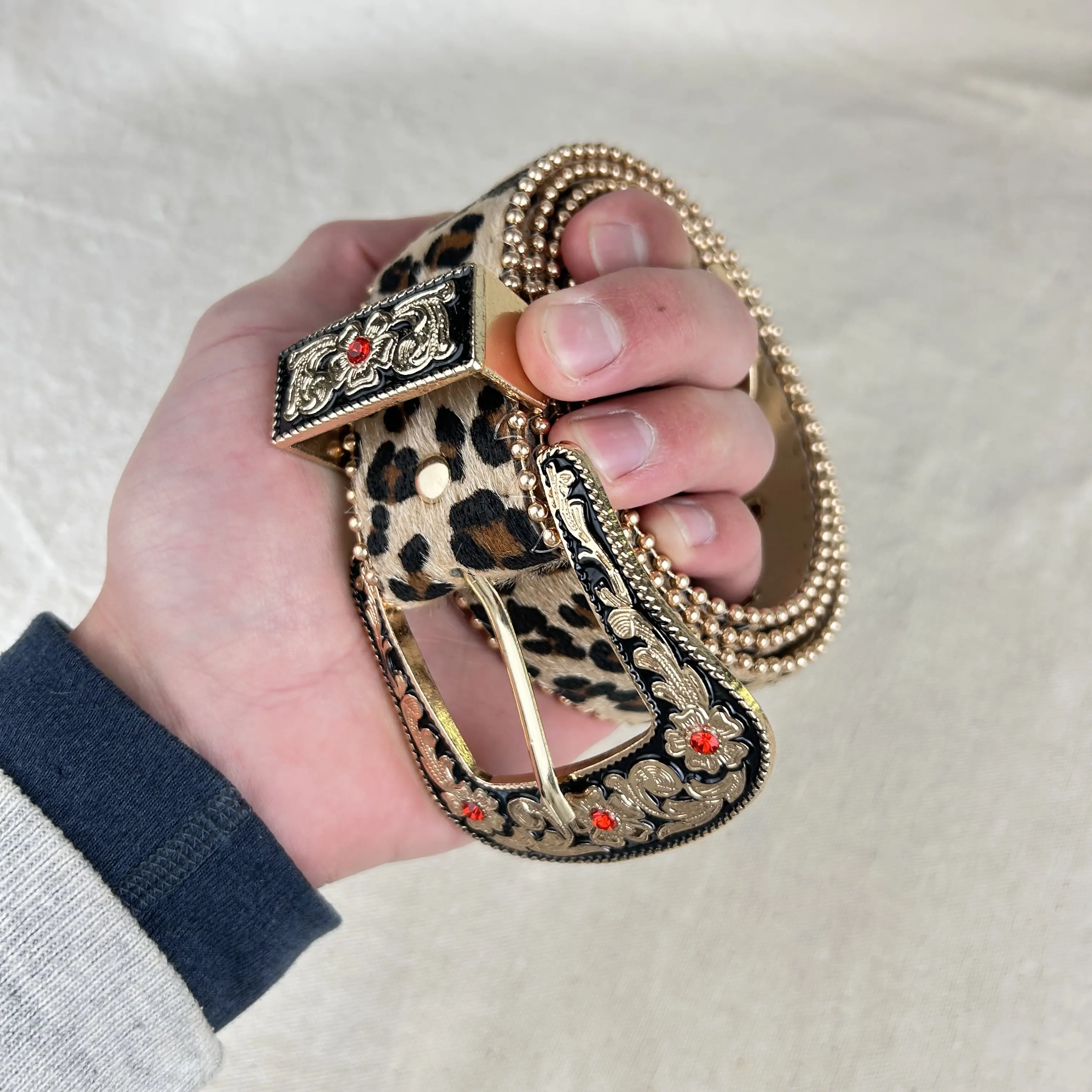 Cheetah Studded Fur Belt