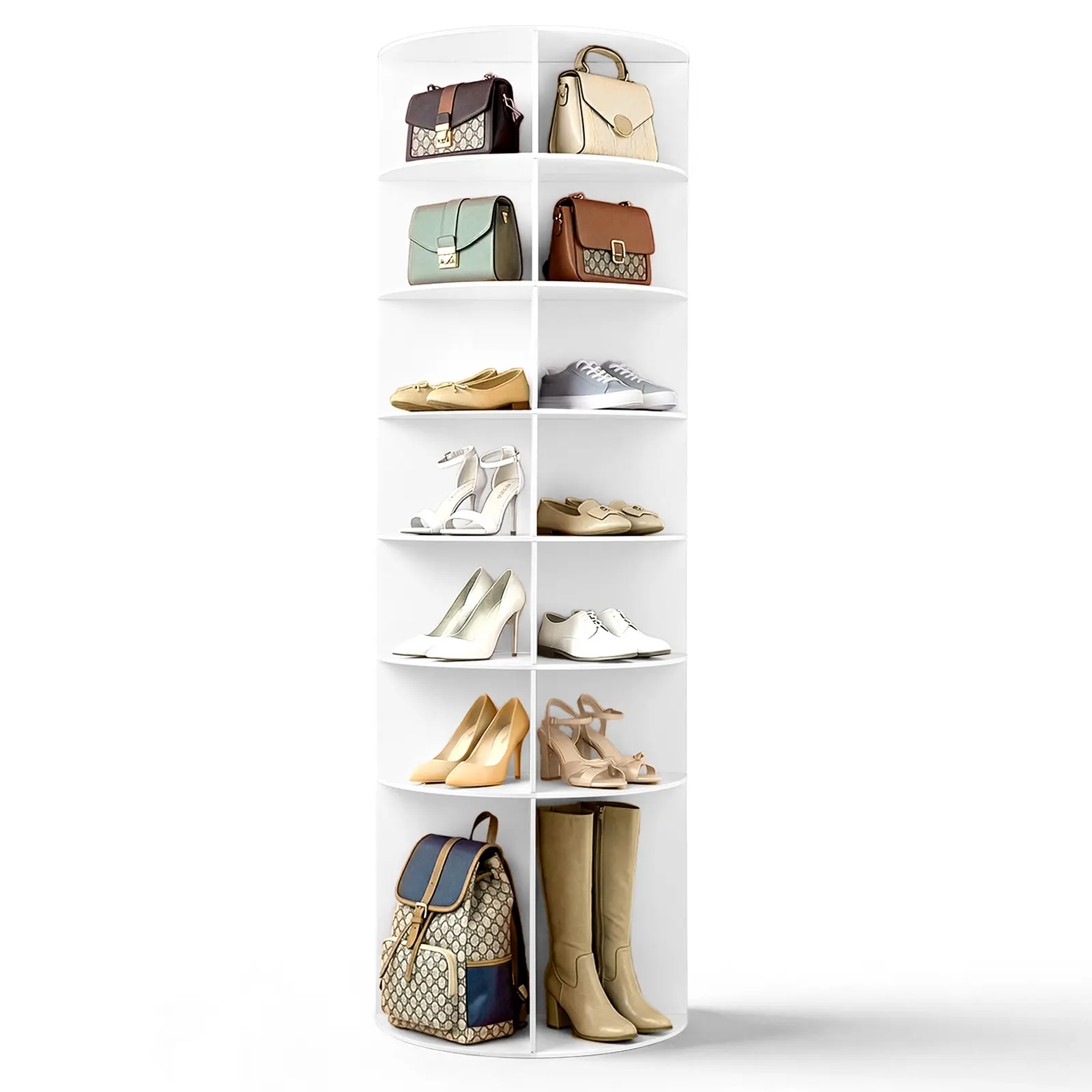 WPC 7-Tier 360° Rotating Shoe Rack - White Space-Saving Vertical Tower for Entryway, Closet