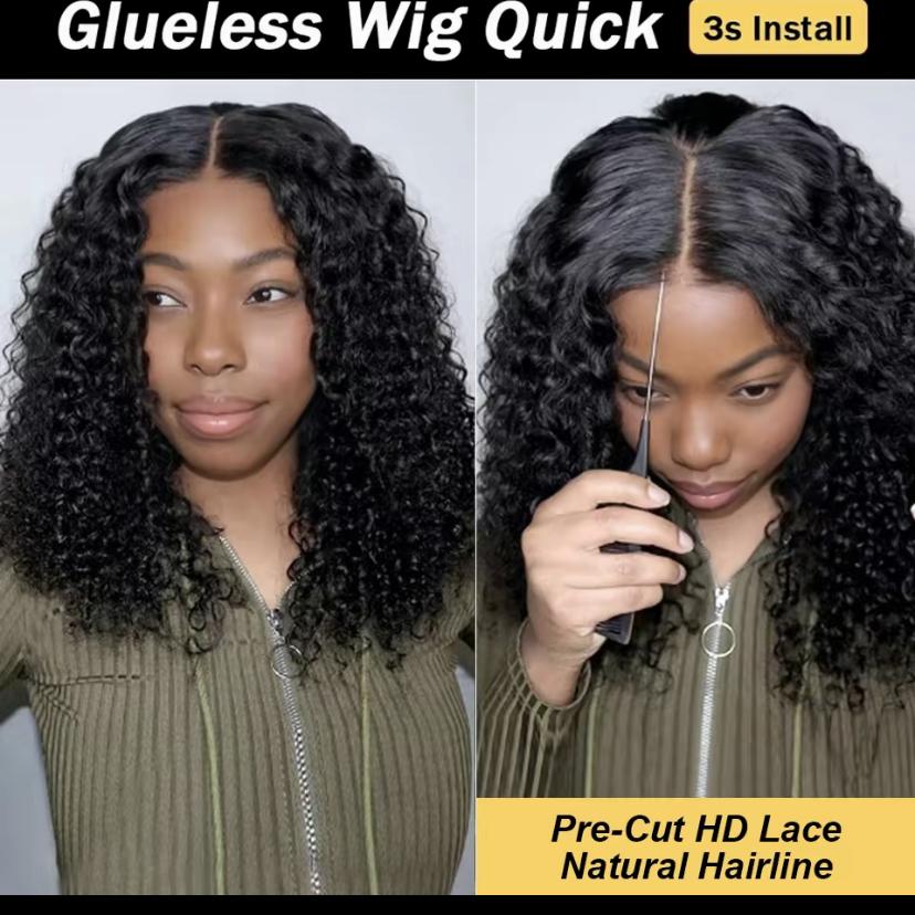 Short Bob Glueless Wigs 6x4 Ready To Wear Deep Wave Curly Wigs Human Hair Wet and Wave 6x4 HD Lace Closure Wig For Women Pre Plucked 180% SpringStatements