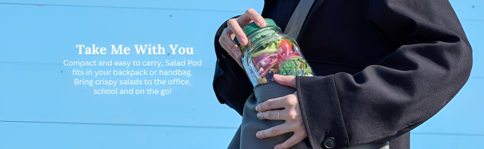 SALAD Jar - Salad Pod Mason Jar Side Open, Salad Jar with Side Opening for Lunch, Portable Salads Dressing Container with Lid for Travel Leakproof Dressing Compartment