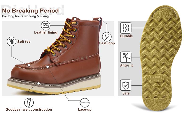 DieHard Men's Stylish Classic 6" SureTrack Soft Toe Leather Slip Resistant Durable Breathable Work Boot 84994 Shoe Footwear botas para hombres boots for men mens boots work boots