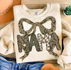 Preppy Hunting Mama Sweatshirt & T-shirt, Old Camo Mama Shirt, Camouflage Shirt for Hunting Wife, Girly Camo Bow, Deer Duck Hunting Gift, Apparel Made In The USA		