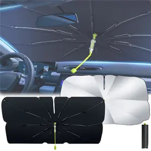 2 in 1 Windshield Sun Shade Umbrella With Safe Window Hammer, Foldable Car Umbrella Sunshade with UV Block Car Front Window (Heat Insulation Protection), 54" x 30" Universal For BMW Chevrolet Ford Honda Jeep Nissan Toyota Mercedes-Benz Hyundai Volkswagen