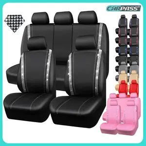 CAR PASS Bling Car Seat Covers, Shining Rhinestone Diamond Waterproof Leather,Interior Decor,Universal Fit Glitter Crystal Sparkle for Cute Women Girl