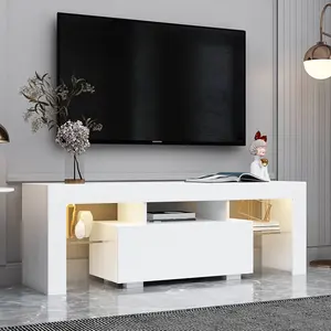 LED TV Stand for 50-55" TVs | Modern Entertainment Center with Color-Changing Lights | White TV Console Cabinet