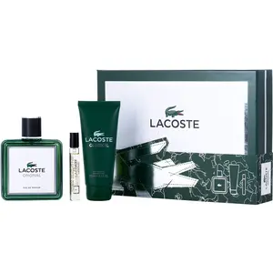 Lacoste Set-Eau De Parfum Spray 3.3 Oz & Shower Gel 3.4 Oz & Eau De Parfum Spray 0.25 Oz Mini For Men
