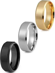 【BOGO FREE Limited Time Only】Stainless Steel Rings for Men Wedding Ring CoolSimple Band 8MM Width 4 Pcs A Set Medical Grade Hypoallergenic All Weather Combat Capability tapcaps product