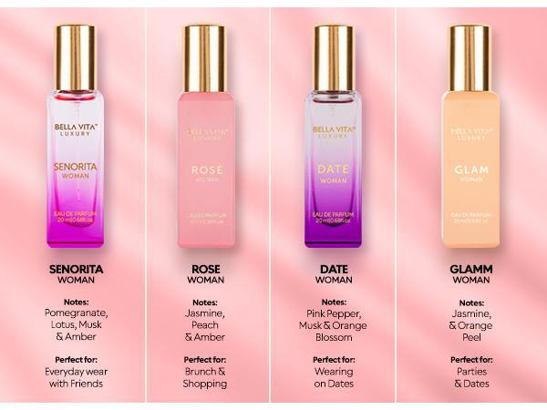 BellaVita Luxury's Booster Perfume Gift Set For Women | 5 Luxury Minis | Long Lasting |  Senorita, Rose, Date, Glam, Honey Oud | Eau De Parfum