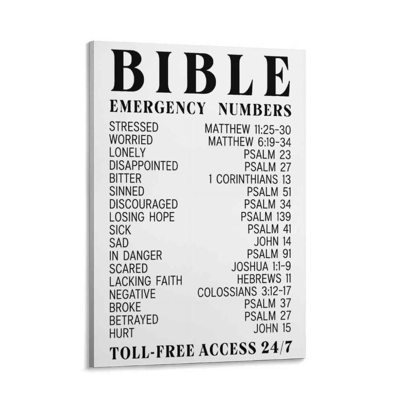 Bible Verse Emergency Numbers,Canvas Art Poster, Bible Verse Wall Art - Inspirational, Spiritual Typography Wall Print - Gifts For Women And Men, Festival Decor Home