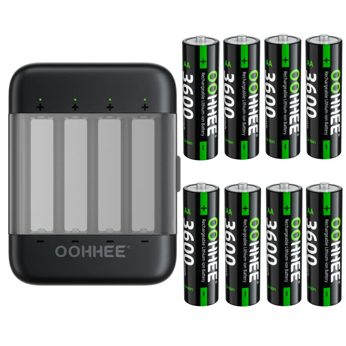 OOHHEE 8x AA Lithium Batteries 3600mWh 1.5V Rechargeable with Fast Charging Storage Box