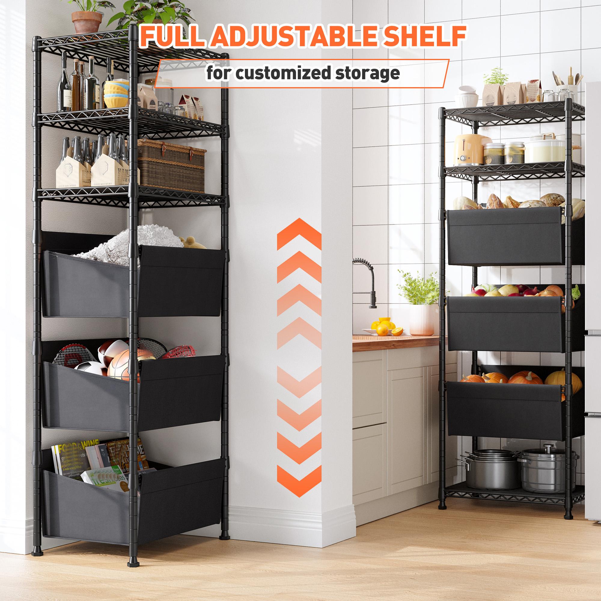 【Closet Storage Organizer】Raybee 6 Tier Corner Shelf with Basket,72'' Tall Storage Shelves Organizer Units, Adjustable Metal industrial Bookshelf for Wall Corner,Living room,Kitchen,Home Office