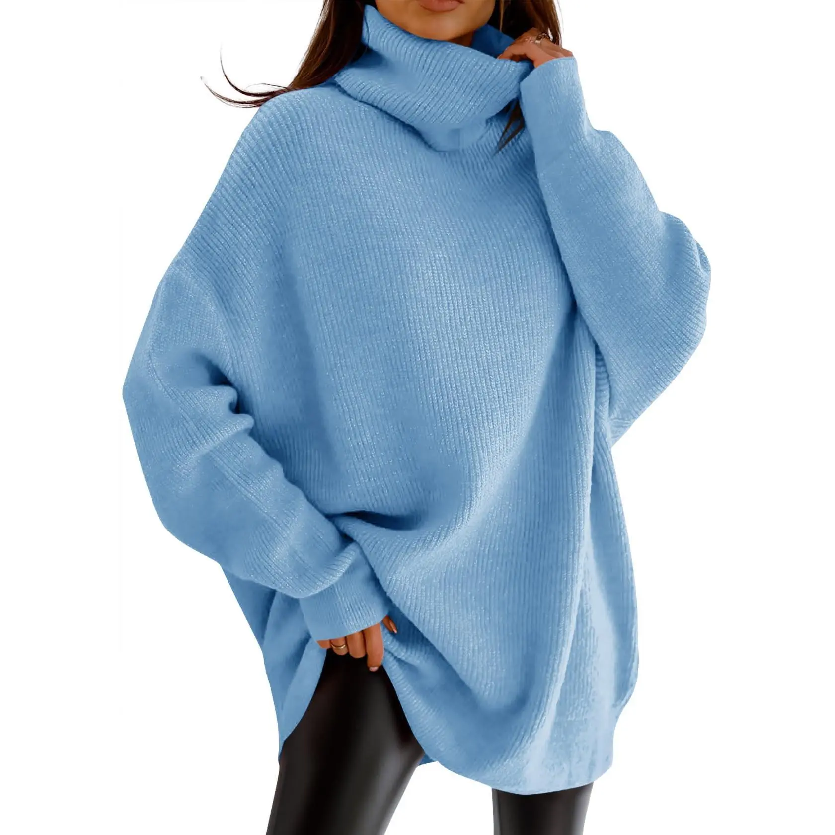 LAICIGO Womens Turtleneck Oversized Sweater Batwing Chunky Pullover Sweater Casual Fall Loose Knit Jumper Top
