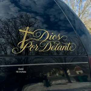 Dios Por Delante Cursive Decal | Spanish Christian Vinyl Sticker | Faith Cross Car Window Decal for Trucks, Cars & SUVs |