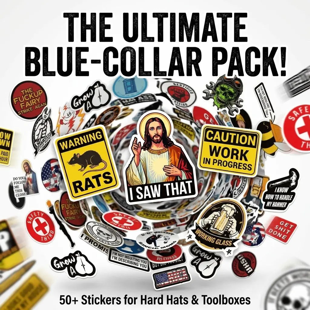 Funny Hard Hat Stickers Pack - Hilarious Stickers For Blue Collar Workers, Perfect for Helmets... Bold Humor Stickers to Share with Co-workers Vinyl Waterproof Decals Sticker Packs