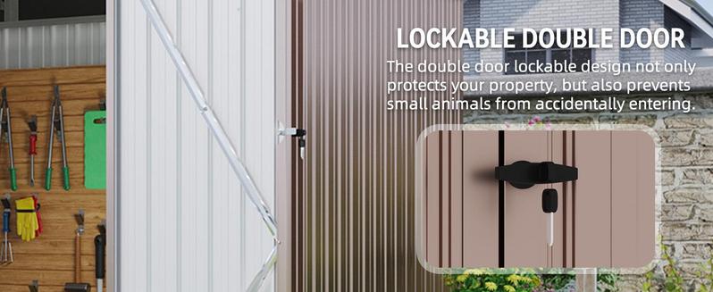 Aoxun 10 x 12FT Outdoor Storage Shed with Double Hinged Large Door & Lockable Door Metal Sheds for Garden Backyard Patio Black & Brown Water Resistant Aoxun 10 x 12FT Outdoor Storage Shed with Double Hinged Large Door & Lockable Door Metal Sheds for Garden Backyard Patio Black & Brown Water Resistant