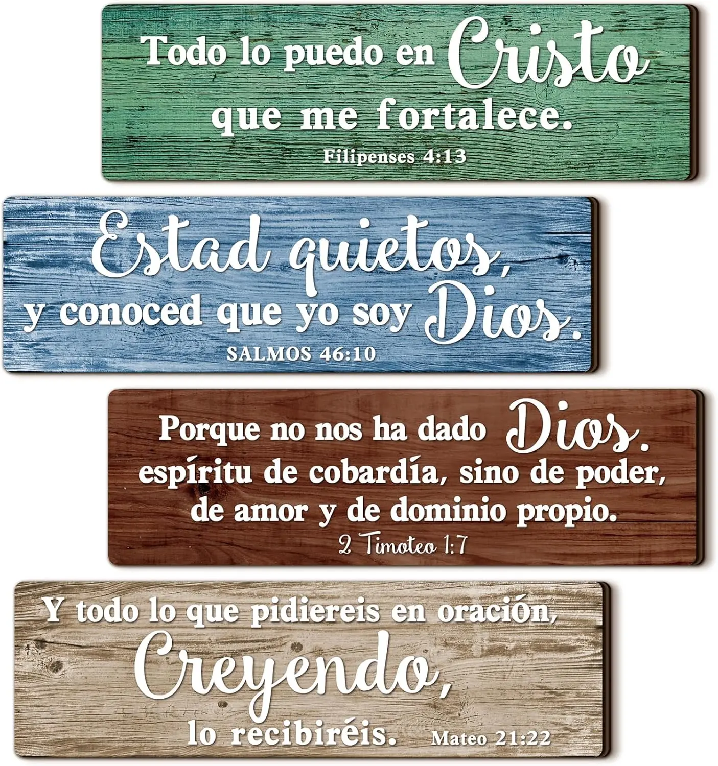 4 Pieces Spanish Bible Verses Wall Decor Christian Spanish Wood Plaque Hanging Sign Religious Wall Decor Bible Verses Art for Home Office Farmhouse Kitchen(Country Style), Metal