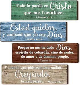 4 Pieces Spanish Bible Verses Wall Decor Christian Spanish Wood Plaque Hanging Sign Religious Wall Decor Bible Verses Art for Home Office Farmhouse Kitchen(Country Style)