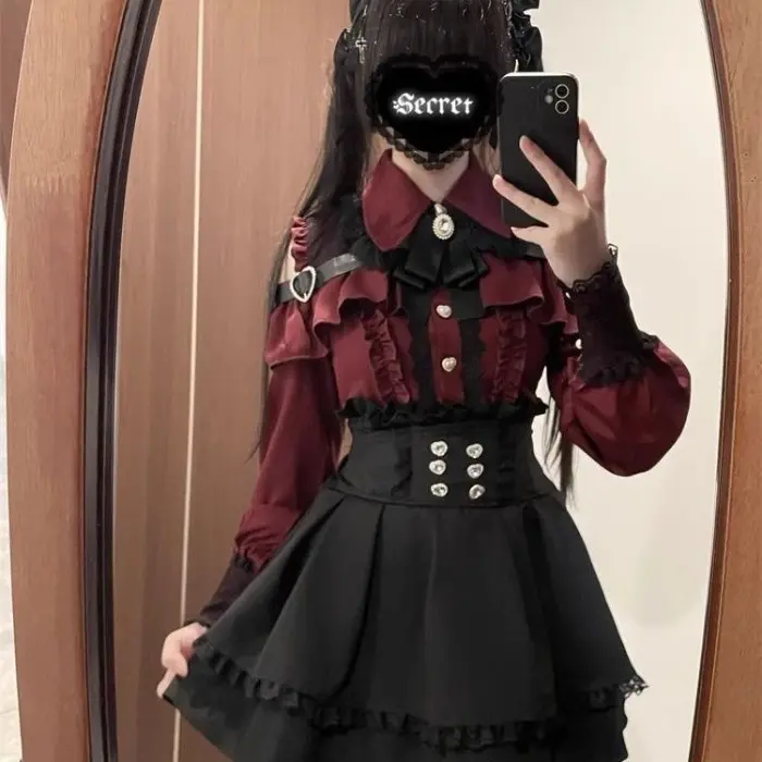 Wine red top+short skirt * 7119