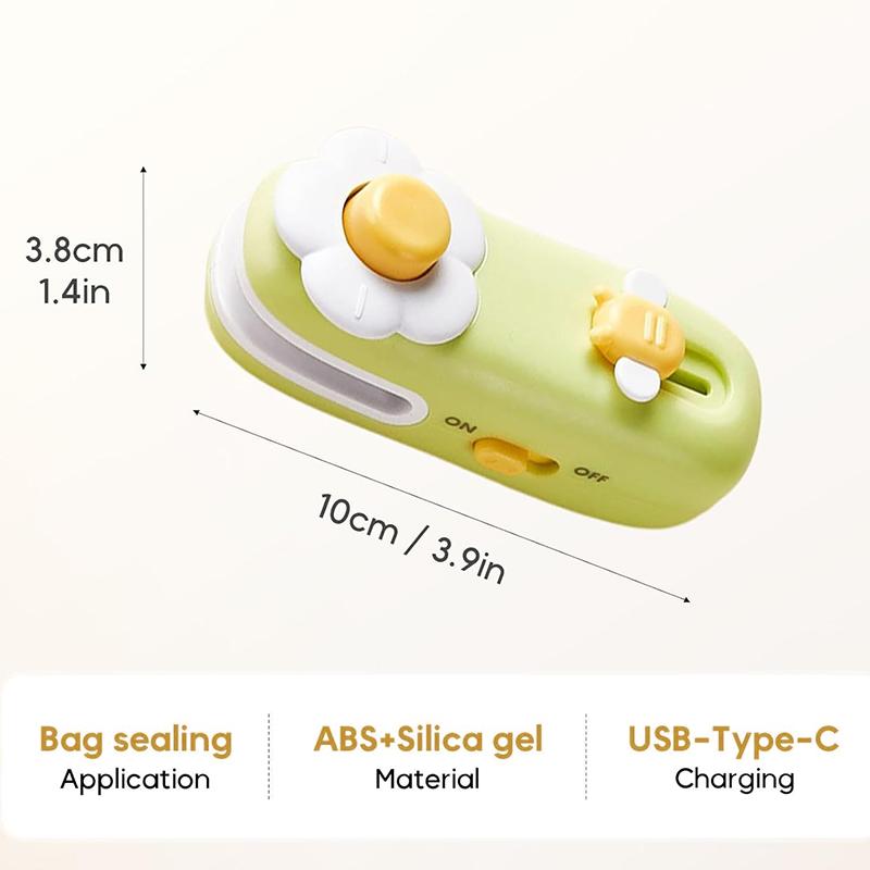 New Flower-Decorated 2-in-1 Sealer and Cutter Portable and compact heat-sealing device ideal for snacks Adorable resealable plastic bag sealer