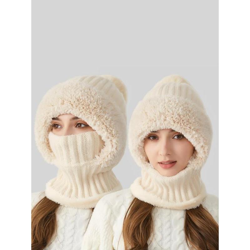 Women's Solid Color Pom Pom Decor Beanie Hat, Casual Warm Thickened Knit Hat for Fall & Winter, Fashion Accessories for Women & Girls Bonnet With Bunny Ears Bonnet Women's Solid Color Pom Pom Decor Beanie Hat, Casual Warm Thickened Knit Hat for Fall & Winter, Fashion Accessories for Women & Girls Bonnet With Bunny Ears Bonnet