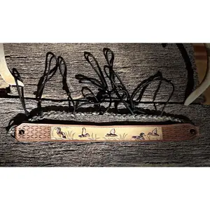 Hand Tooled Leather Duck Call Holder with Para Cord. Wood Duck