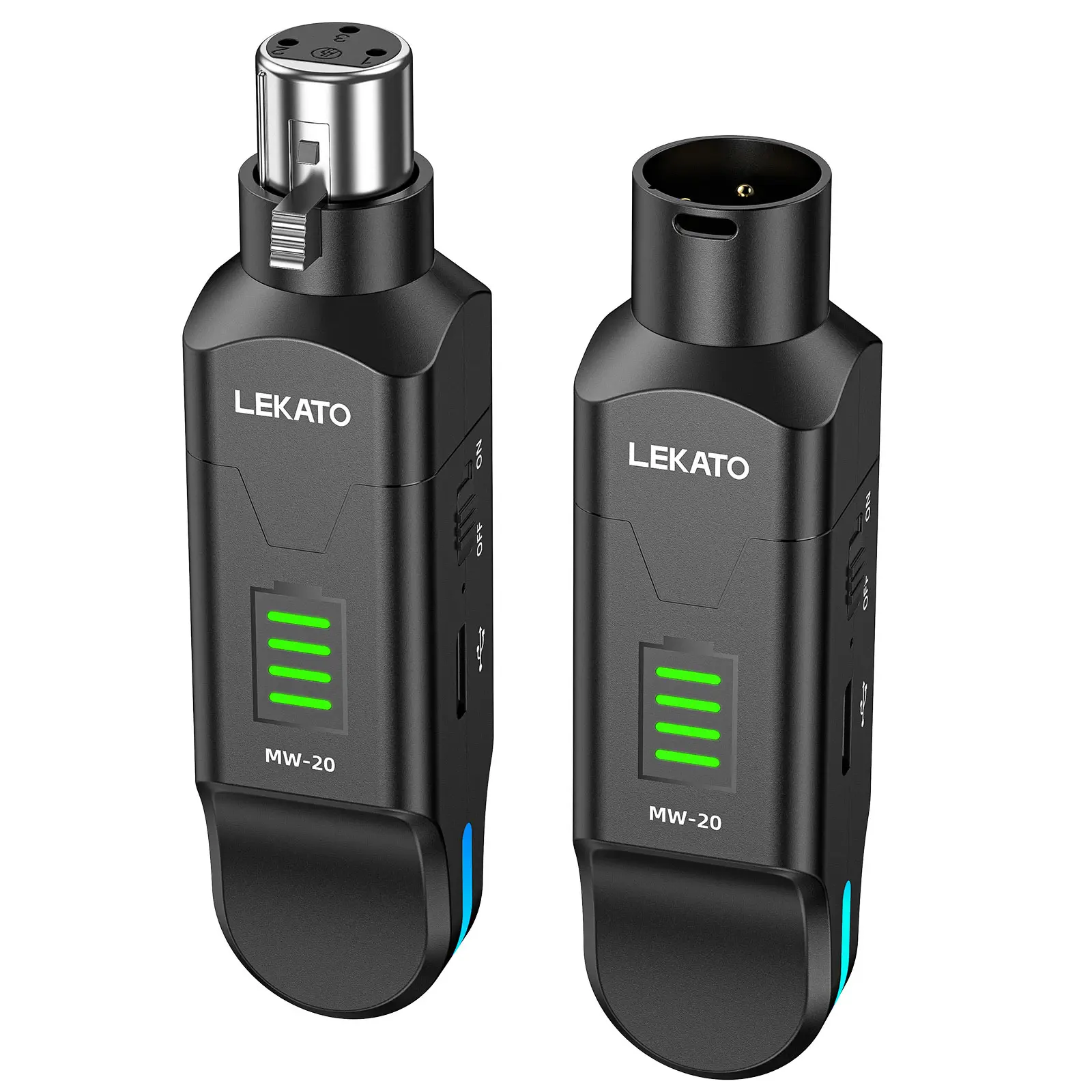 LEKATO MW-20 2.4G PRO/Pogolab BKW-X1 2.4G Rechargeable Plug-N-Play Wireless Microphone Transmitter Receiver Set with XLR Adapters for Dynamic Mics, DSLR Cameras, Recording & Live Streaming Equipment
