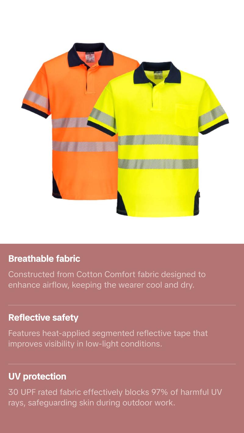 Portwest PW3 Hi-Vis Polo Shirt S/S Breathable 2 Tone Reflective Work Safety T182