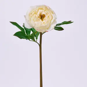 Real Touch Cream Single Peony Bloom Faux Floral Stem Spray  - 22"