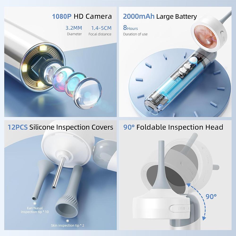 【2026 Upgrade】Aspoven Digital Otoscope with LED Light, 1.4" IPS Screen, 1080P HD Ear Scope for Kids, Adults & Pets, 12 Silicone Specula Tips, Photo & Video Recording, Type-C Rechargeable Ear Wax Removal Tool