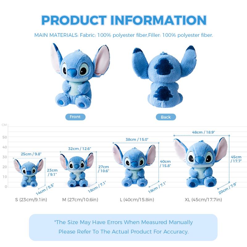Disney Lilo & Stitch Collection Stitch Plush Toy,Stitch Doll Decorative,Premium Quality Stuffed Animal for Disney Fans Kids,Birthday Gifts, Holiday Gifts,Bedroom Decor,Sofa Stuffed Animal(9.1"/10.6"/15.8"/17.7") Soft And Skin Friendly