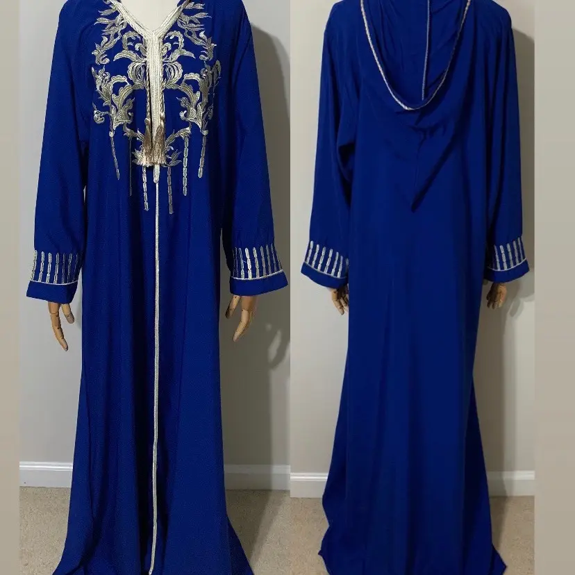 Royal Blue and Gold Embroidered Moroccan Dress / Arab Traditional Abaya
