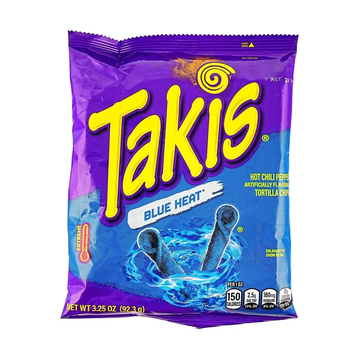 Takis Blue Heat Tortilla Chips 92g - Spicy Rolled Corn Snacks, Intense Flavor for Snack Lovers