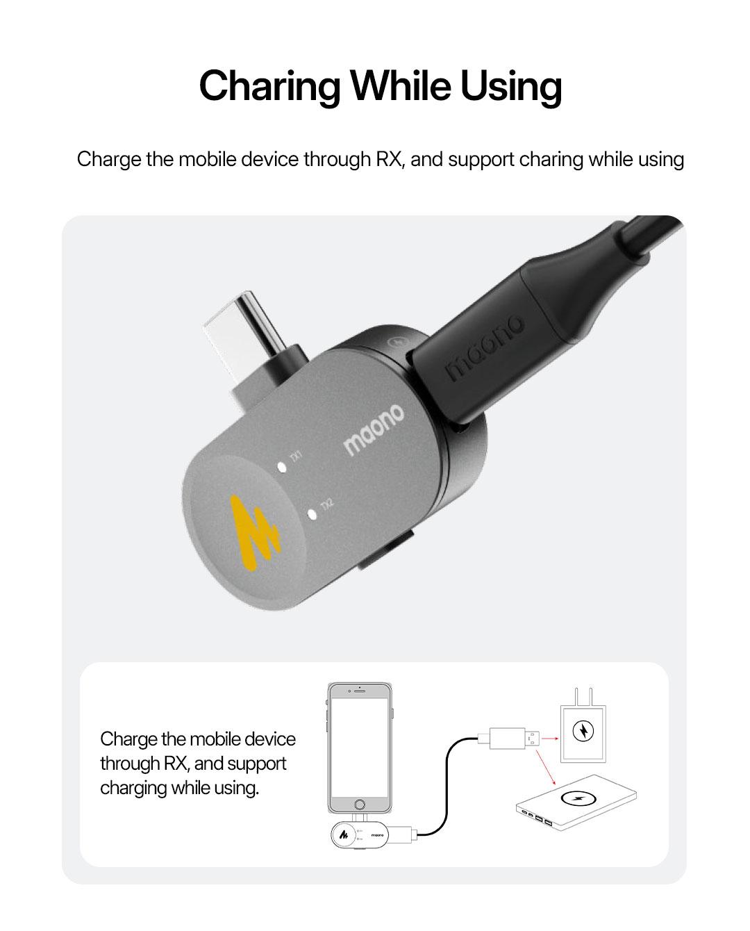 Portable Exclusive Type-C and Lightning Receiver Only For Maono T5 wireless Lavaliar Microphone, widely compatible with iPhone, iPad and Android.