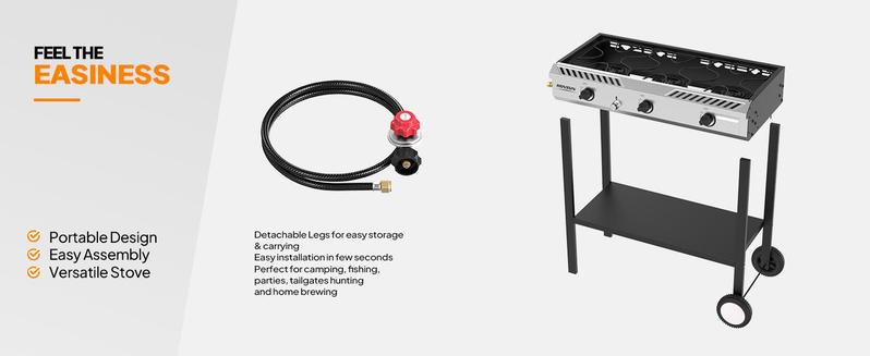 ROVSUN 2/3 Burner Outdoor Propane Burner with Ignition & Regulator, 150,000/225,000 BTU Powerful & Portable Gas Stove Outdoor Stand Cooker for Backyard Patio Cooking Home Camping Brewing Canning Turkey Frying