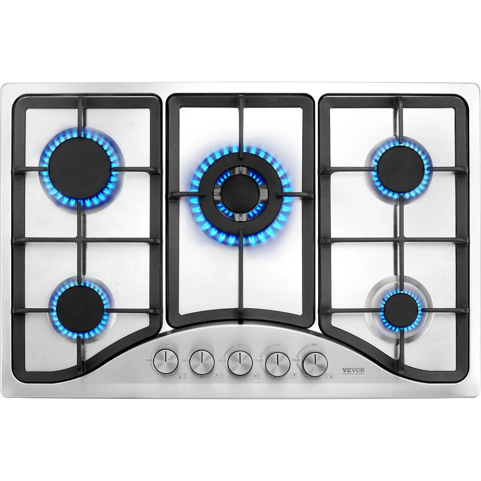 【SummerFinds】VEVOR 30-inch Gas Cooktop,  5 Burners Built-in Gas Stove Top, Max 12250BTU NG/LPG Convertible Stainless Steel Natural Gas Hob, with Thermocouple Protection for Camping, RV, Apartment