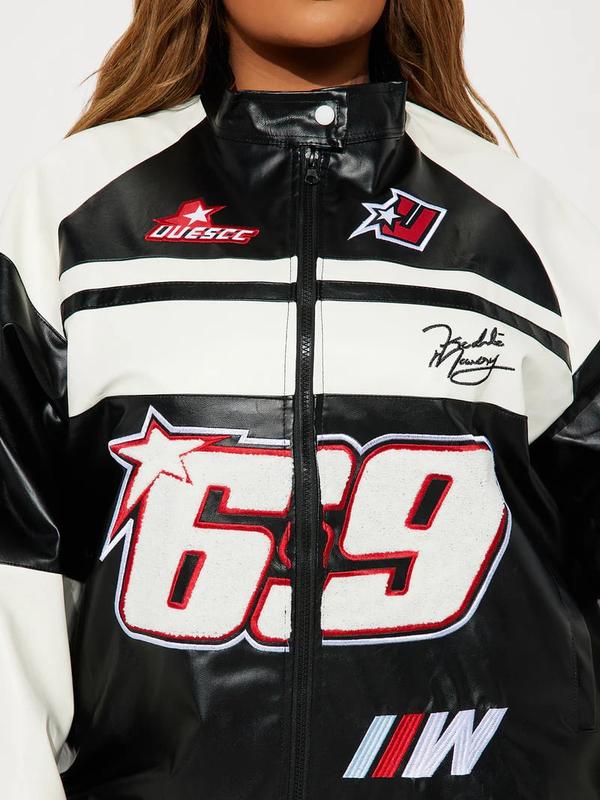 Racing Flag Bomber Jacket - Black/White