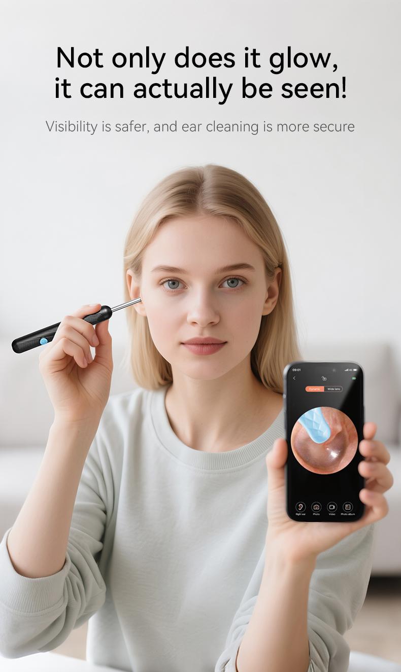 Ear Wax Removal Tool Camera with 1080P HD Ear Scope 6 LED Lights & 6 Ear Picks Black Compact Otoscope for Effective Cleaning - Earpick Flashlight