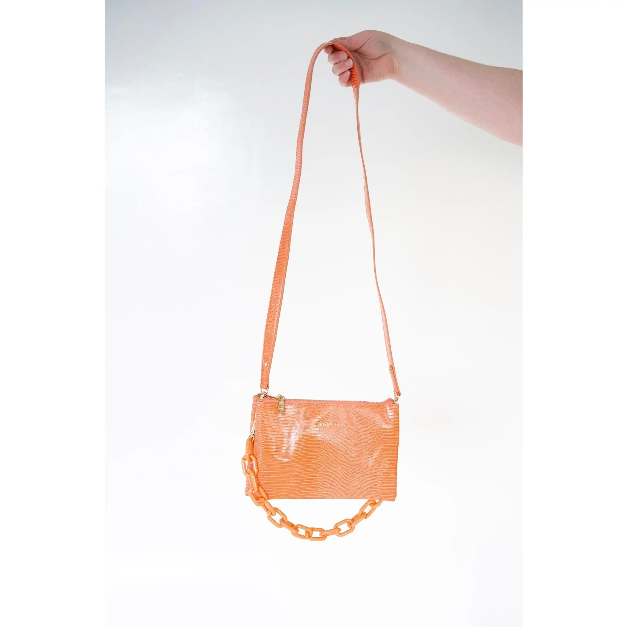 Women's Medium Coral Lizard Print Clutch, Adjustable Strap Purse, Casual Zipper Purse