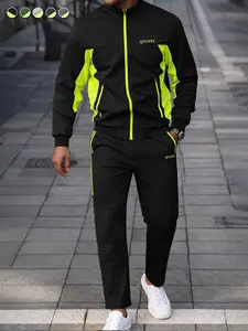 Men's casual stand-up collar long-sleeved suit, printed with letter printing design, windproof and wear-resistant design, suitable for outdoor sports, fitness wear, daily commuting, couples wear, suitable for spring and summer wear