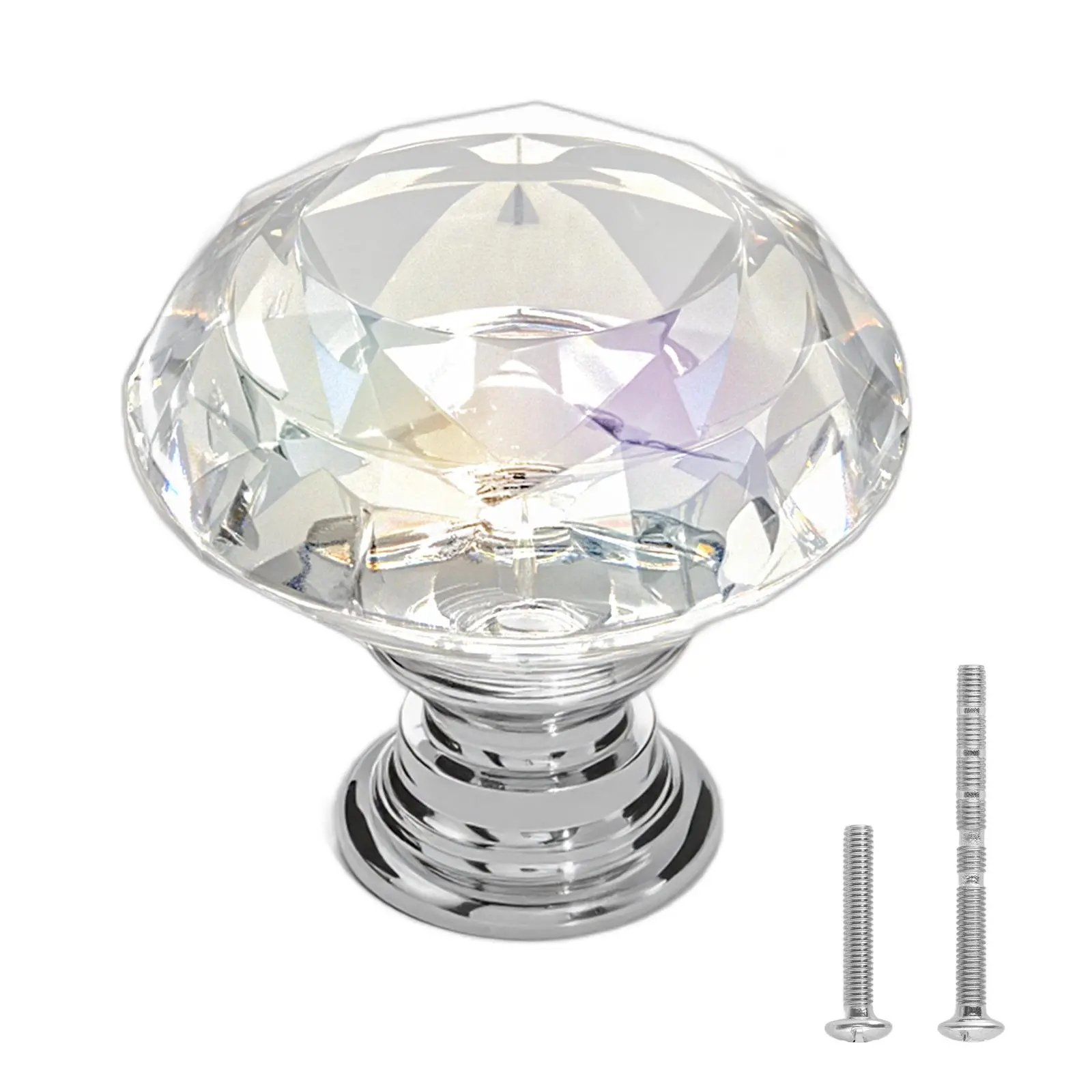 VEVOR 12-Pack Value Cabinet Knobs, Acrylic & Zinc Alloy Diamond Doorknobs (ø1.22x1.1" / 31x28mm) with Screws, Rounded Easy Grip, Smooth Wipeclean Glossy Surfaces, Low Maintenance, Water-Resistant for Kitchen Drawers