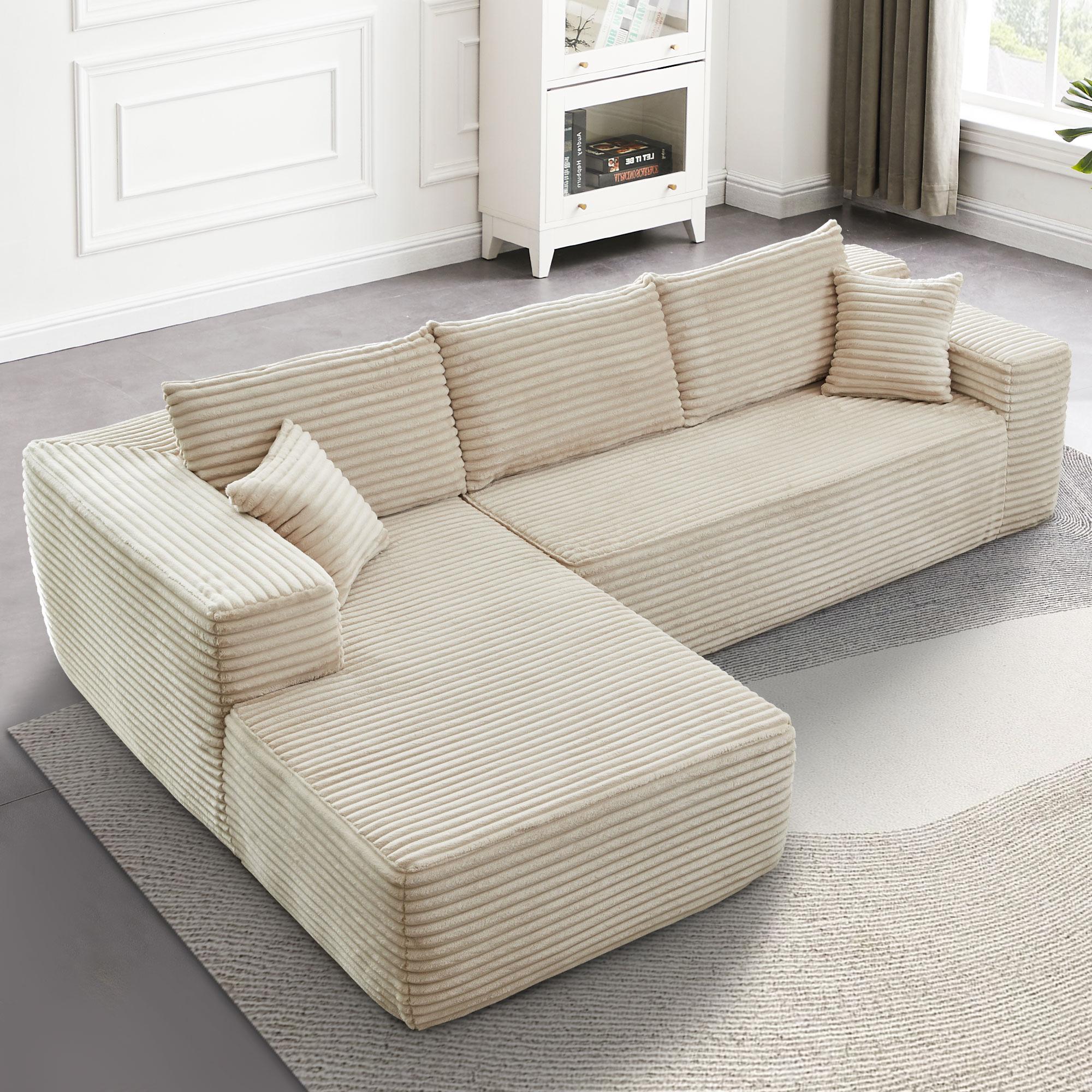 【3 Packages Shipping】Ovios 104" Modular Couch with Chaise and 49'' Boneless Chaise Lounge - L-Shaped Sectional Sofa Set with Flexible Configuration, Plush Corduroy Cloud Velvet Fabric,No Assembly Required, 5 Seater