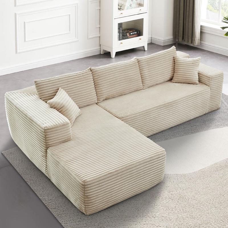【3 Packages Shipping】Ovios 104" Modular Couch with Chaise and 49'' Boneless Chaise Lounge - L-Shaped Sectional Sofa Set with Flexible Configuration, Plush Corduroy Cloud Velvet Fabric,No Assembly Required, 5 Seater