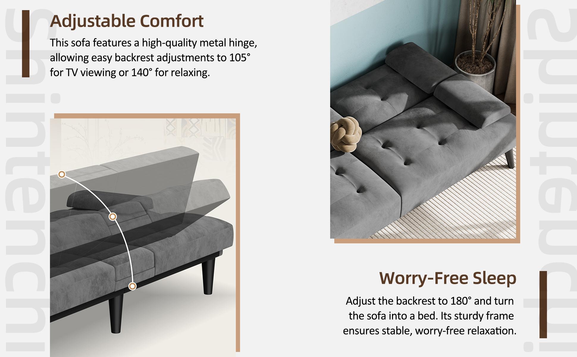 Walsunny 64'' Small Convertible Couch Bed Loveseat,  Modern Futon Recliner Sleeper, Lazy Futon Set for Living Room, Office, Apartment