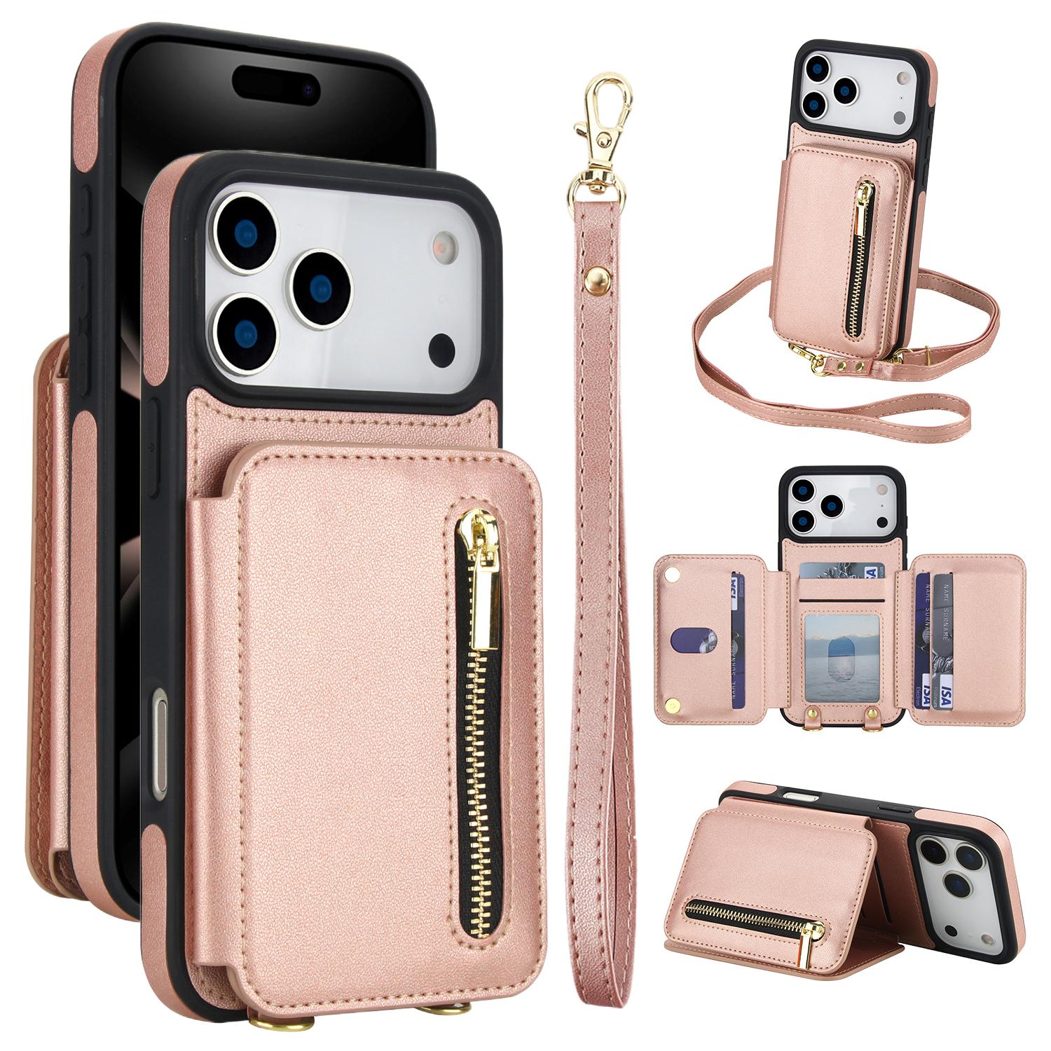 Lavender Crossbody Wallet Case for iPhone 17 Pro Max 17 Air 16 15 14 Plus 13 12 11 Pro Max PU Leather RFID Blocking Cash Holder Card Wallet Flip Stand Protective Cover with Crossbody Lanyard Strap Wristband - Protection