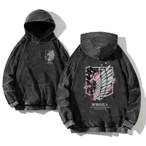 Anime Titan Warrior Graphic Washed Hoodie, Oversized Menswear And Women Menswear Tops, Gym Pump Cover, Hip Hop Y2K Graphic Apparel, Gift for Fans