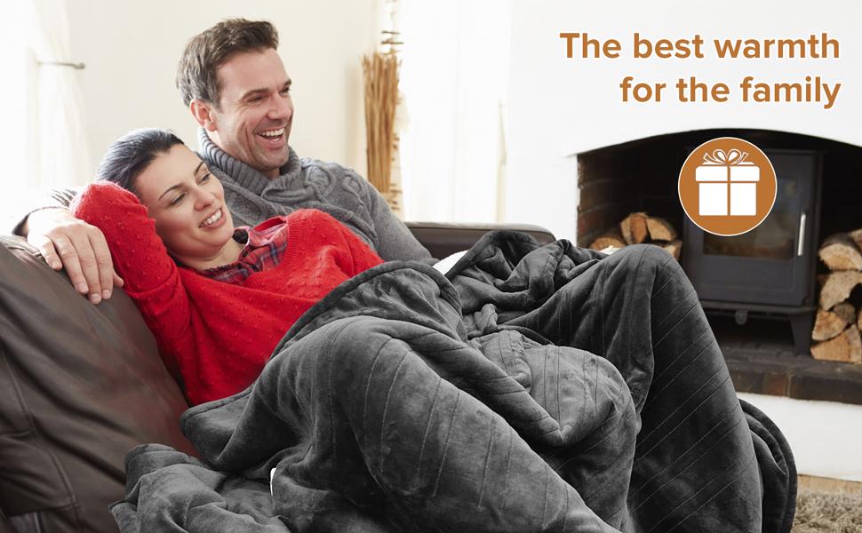 AUKFA Heated Blanket Throw Full Twin Soft Flannel Sherpa Electric Blanket 6 Heat Levels 8 Hours Timer Auto Off Fast Heating for Home Office Use - Heater