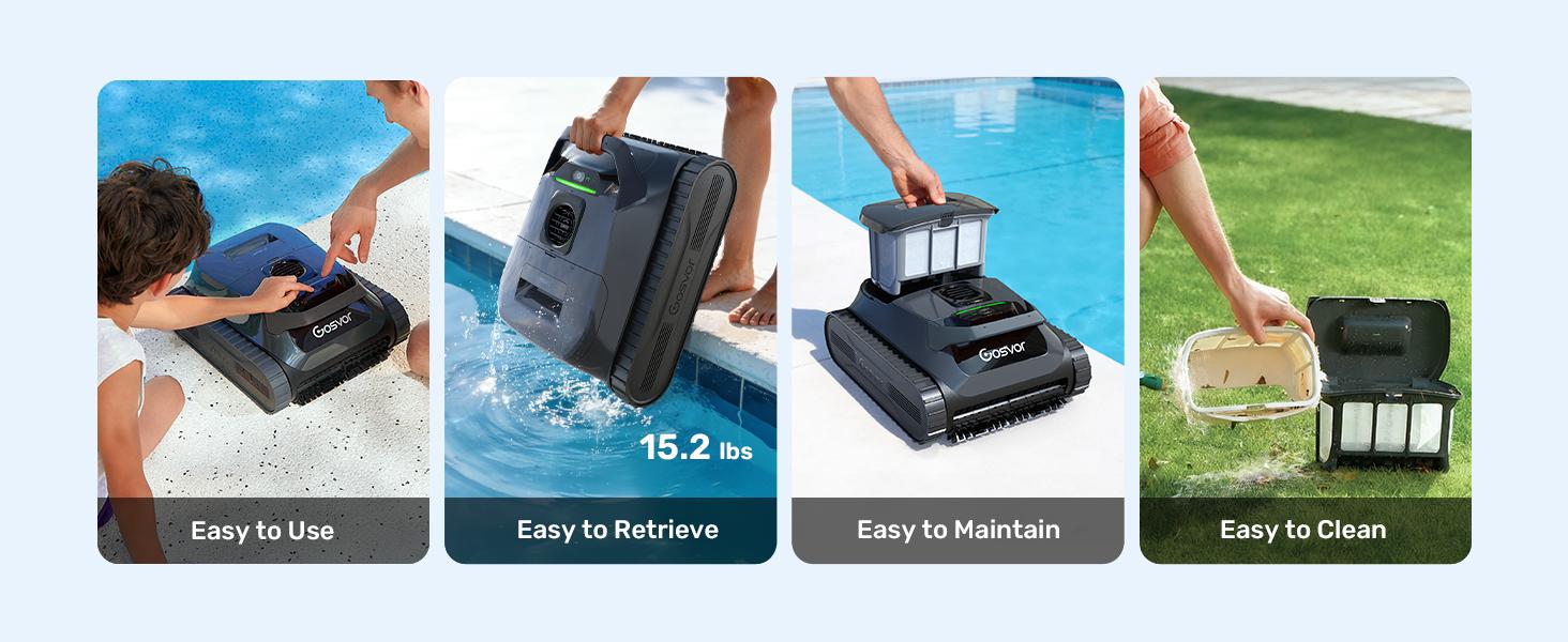 [2026 New] Gosvor Pool Vacuum LiteVac G1, Wall & Waterline & Platform Cleaning, Pool Vacuum, 15.2 lbs Ultra-Lightweight, Up to 200-Min Runtime, Double Filtration, Smart Navigation & App, For Pools up to 2153 sq.ft,back to school,back to school haul