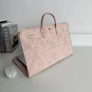Fashion Portabl Laptop Handbag Pink Laptop Bag PU Fashion Laptop Sleeve Breathable Top-Handle Computer Protective Case for Girl  For 14-Inch 16-Inch