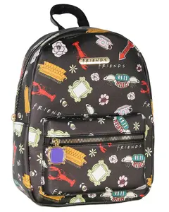 Friends TV Show Allover Toss Print Faux Saffiano Leather Mini Backpack Bag 11"